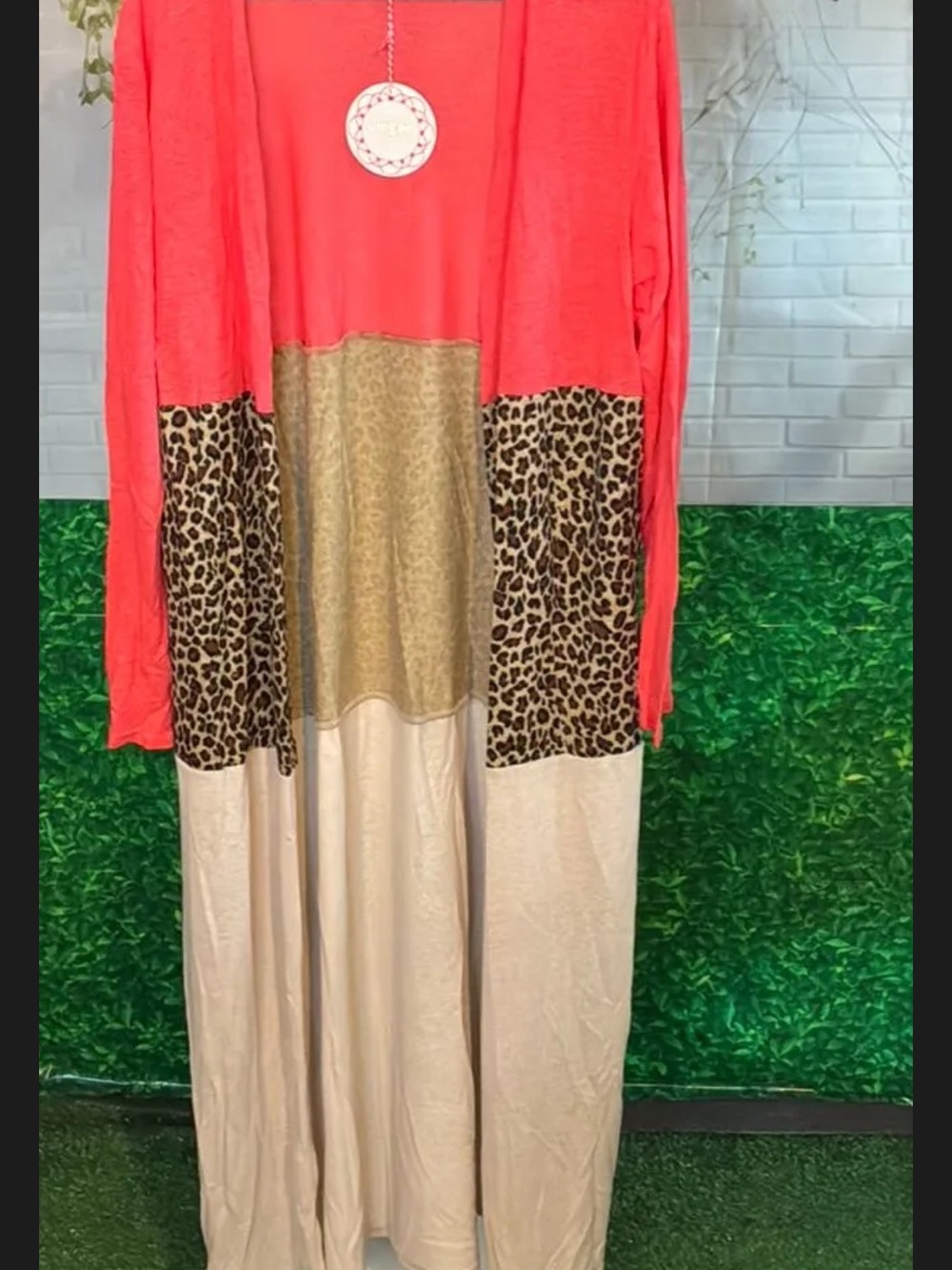 Umgee Coral, Leopard & Beige duster cardigan sz S